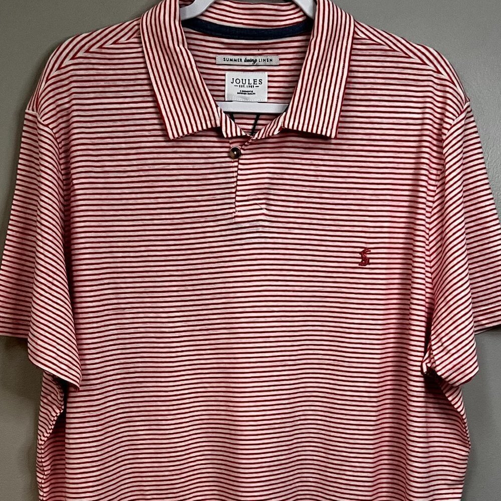Joules Hatton Slim Fit Linen-Blend Shirt Size XXL in Orange Thin Stripe